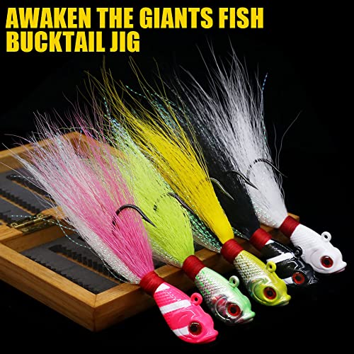 Bucktail-Jigs-Saltwater-Hair-Jigs-Head -Fishing-Lures-Assorted Kit - color: Assortment 5 Pack（5 colors）, size: 1/2oz(14g)