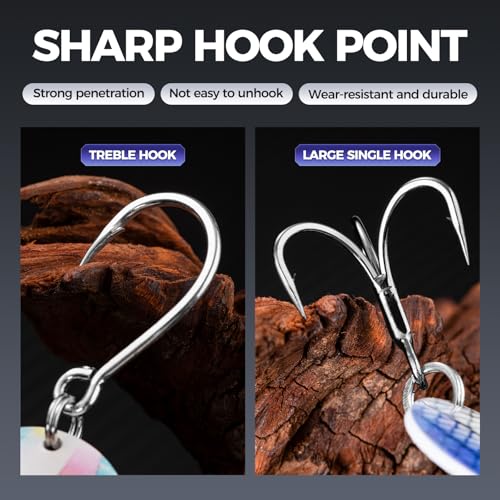 Spinner Spoons Hard Metal Fishing Bait Lures Kit for Pike Walleye Musky Bass Trout-3D Eyes & Treble/Single Hooks with Tackle Box in Freshwater and Saltwater - color: Color A-5PCS