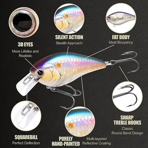 LUCKY CRAFT LC 1.5 Silent Squarebill Crankbait Fishing Lure, 2-3/8", Bass Fishing Lures for Freshwater, Hard Crankbait with Treble Fishing Hooks, Fishing Accessories - color: 270 MS American Shad