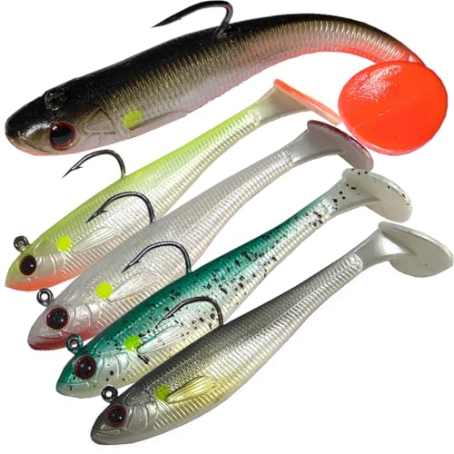 Kmucutie Pre-Rigged Soft Fishing Lures，All-Conditions Paddle Tail Swimbaits for bass and Walleye，Fishing Bait for Freshwater Saltwater - size: 3.5 INCH --0.45 OZ