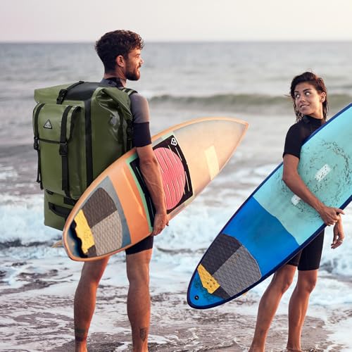 Haimont Dry Waterproof Roll Top Backpack Marine Dry Bag River Pack with Waist Belt Camping Surfing 60L, Army Green/Black - color: Army Green/Black, size: 60L