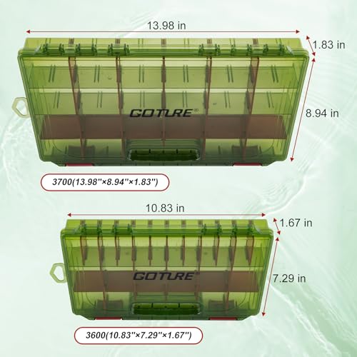Goture Fishing Tackle Box Organizer - Transparent Fishing Organizer Box w/Measurement Ruler, Adjustable Dividers, Dual Latches | 4 Pcs 3600 Tackle Tray| Ergonomic Grip - color: A - Handle, size: 4pcs 3600
