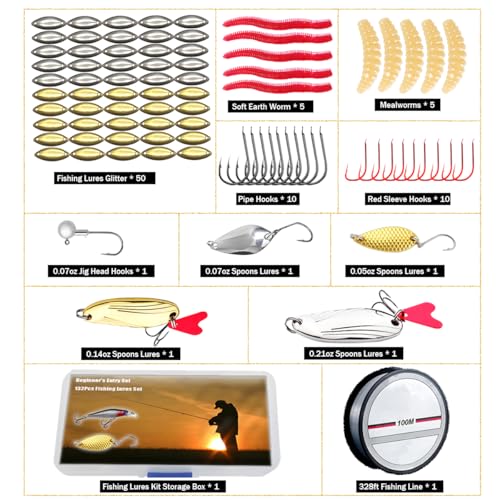 Fishing Lures Kit, 132Pcs Fishing Tackle Box with Fishing Gear Included – Crankbaits, Hooks, Jigs & Accessories, Freshwater Fishing Tackle for Bass Trout Walleye, Perfect Fishing Kit Gift