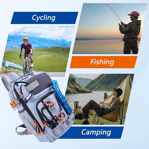 Fishing Backpack with Tackle Boxes,Waterproof Fishing Shoulder Bag with Rod Holder,Fish Bag with 136 Pcs Fishing Lures Kit,Fish Hook Remover Tool,Fish Lip Gripper,Fishing Plier,Gifts for Men (Gray) - color: Gray
