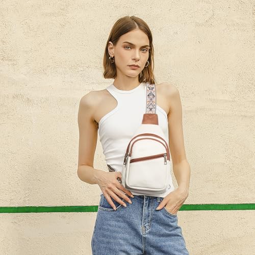 Telena Sling Bag for Women Crossbody Bags Purse for Women Vegan Leather Fanny Pack with Adjustable Strap - color: 1-beige Brown