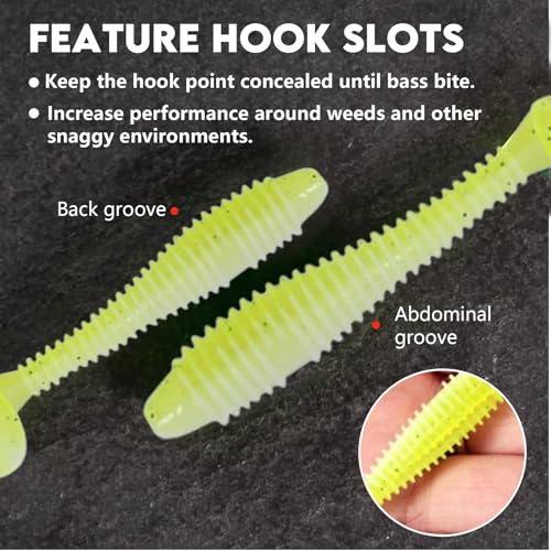 Eupheng 2.5inch/3inch Paddle Tail Swimbaits, T-Tail Ribbed Soft Plastic Fishing Lures for Bass Trout Crappie Walleye Saltwater Freshwater Fishing - size: 3 inch - 30 PCS