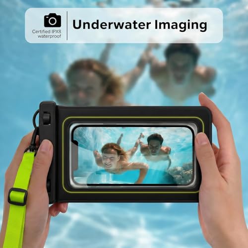 Floatable Waterproof Phone Pouch Case for iPhone 17 16 Pro Max/15/14, IP68 Travel Cellphone Dry Bag Beach Cruise Ship Essentials Bags with Crossbody Lanyard, Black Green - 7″ - color: Black Green