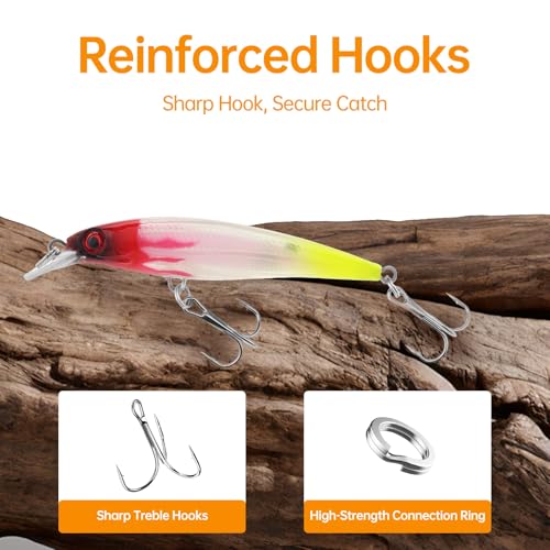 12pcs Suspending Jerkbait Fishing Lures Kit, Minnow Lures Jerk Bait Crankbaits Swimbait, Artificial Hard Minnow Fishing Bait for Bass Trout Pike Walleye Catfish Freshwater Saltwater