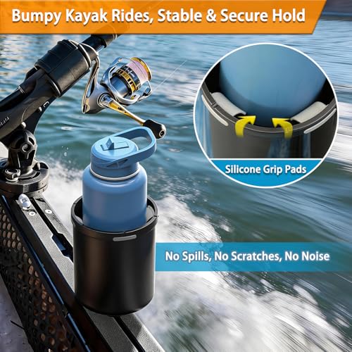Upgraded Kayak Cup Holder with Track & Clamp Mount, 360° Adjustable Cup Holder Fits 12oz-40oz Tumblers, 2-in-1 Cup & Storage Bin for Kayak Fishing, Tree Stand Hunting, Fits Round & Square Rods - color: Pack Of 1