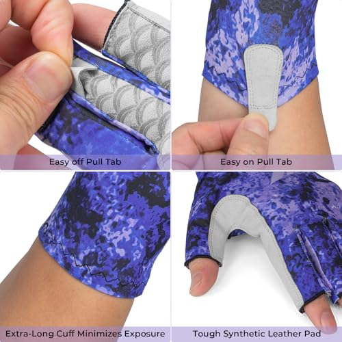 KastKing La Sal Fishing Gloves UPF50+ Sun Gloves UV Protection Fingerless Gloves Men Women for Outdoor, Kayaking, Rowing, Paddling, Canoeing, Hunting - color: E: Boulder Camo Royale, size: Small-Medium