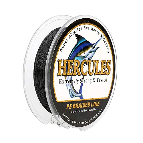 HERCULES Cost-Effective Super Strong 4 Strands Braided Fishing Line 6LB to 100LB Test for Salt-Water, 109/328 / 547/1094 Yards (100M / 300M / 500M / 1000M), Diam# 0.08MM - 0.55MM, Hi-Grade - color: Black, size: 6LB(2.7KG)-0.08MM-547YDS(500M)