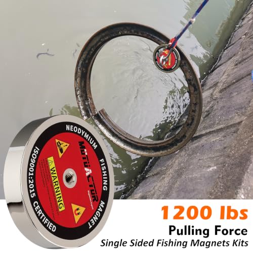MUTUACTOR Strong Fishing Magnets Kit,1200lb Φ3.81'' Large Neodymium Rare Earth Magnets Heavy Duty Magnet Fishing with 65ft Salvage Rope,Gloves,Waterproof Bag for Finding Lost Treasures in Rivers - style: 1200lb Magnet--Φ 3.81"