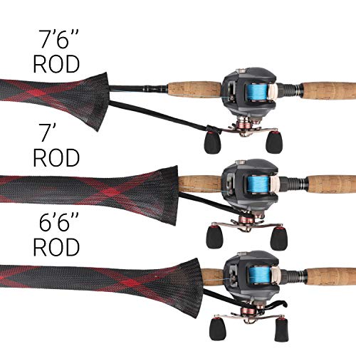 RUNCL Fishing Rod Sleeves & Reel Bags, Spinning/Casting Rod Socks & Spinning/Baitcasting Reel Covers - Protection Solution, Space Saver, Perfect Storage - Fishing Pole Sleeves & Reel Pouch (2 Pack) - color: Casting Rod Sleeves*2pcs,(Red & Black)