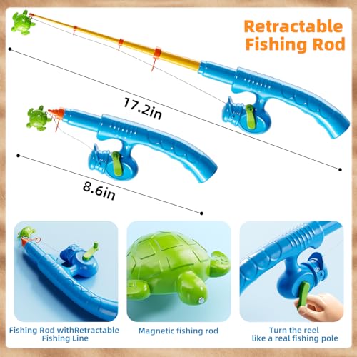 NIPLOOOW Magnetic Fishing Game Pool Toys for Kids 3-5, Water Table Bathtub Kiddie Party Toy with Pole Rod Net Plastic Floating Fish, Outdoor Toys for Kids Age 3 4 5 6 7 8 Year Old - style: 58PCS