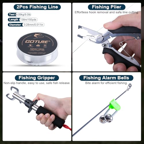 Goture Fishing Rod and Reel Combos-2PCS Telescopic Fishing Pole+2PCS Spinning Reels with Carrier Bag,1.8M-2.7M Telescopic Rod Reel Kit for Starter Travel Saltwater Freshwater,Gifts for Men - color: B1, size: 6.2 FT
