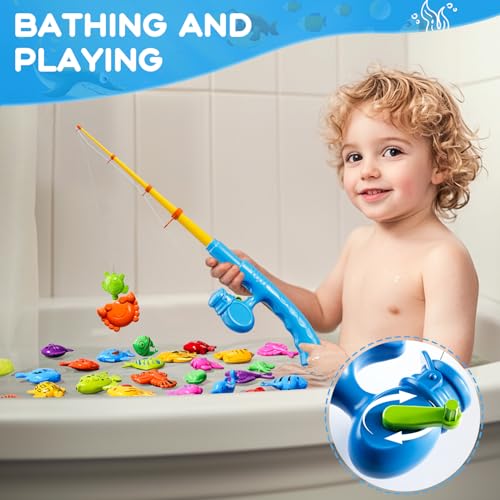 Magnetic Fishing Game Toys for Kids Toddlers 3-5 4-8, Water Table Bathtub Toys with Pole Rod Net Plastic Floating Fish, Water Bath Pool Outdoor Toys for Kids Toddlers Baby Age 3 4 5 6 7 8 Year Old - style: 35Fish+2Rod+2Net