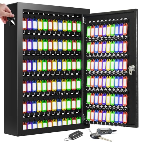 Nebakne 150 Keys Cabinet Organizer Wall Mount, Heavy Duty Key Lock Box with Key Hooks & 150 Tags Key Labels, Security Lockbox for Valets, Hotels, Car, Office Key Management & Storage - color: Black, size: 150 Key Hook
