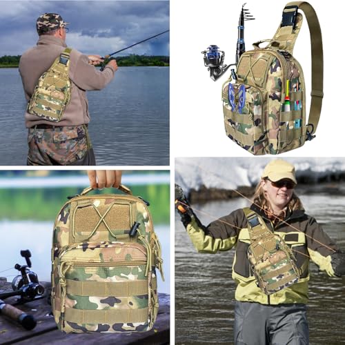 Fishing Backpack Fishing Tackle Storage Bag with Rod Holder Sling Storage Backpack for Outdoor Hiking Travel Hunting