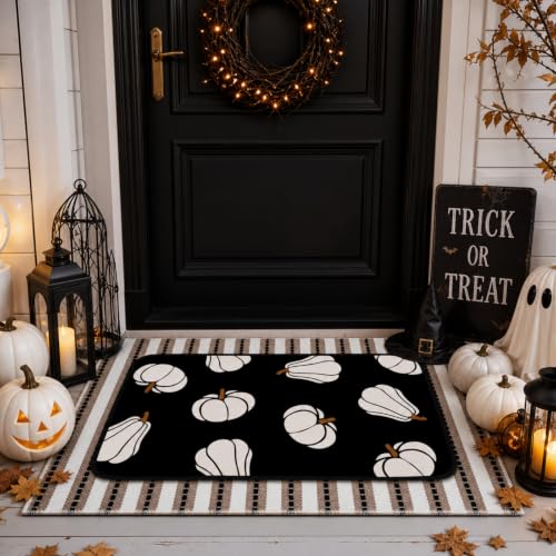 Tinideya 2 Pcs Halloween Doormats Spooky Ghost Welcome Outdoor Door Mats Layered Front Door Rugs Non Slip Floor Mats for Porch Entryway Outdoor - size: 16 x 28 Inch,24 x 35 Inch, style: Fall Pumpkin