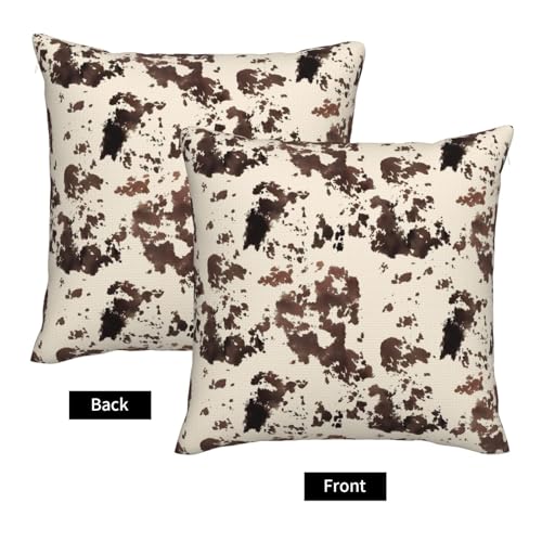Cow Print Throw Pillow Covers Western Cow Square Pillow Cases 18x18 Inch Set of 2 White Brown Cowhide Outdoor Decorative Pillowcase Cushion Cover for Couch Sofa - color: Brown, size: 18" x 18" (Pack of 2)