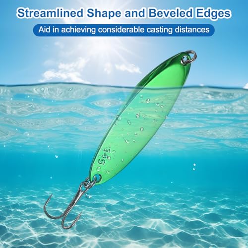 Fishing Spoons Lures, Metal Saltwater Treble Trout Lures Jigging Spoon with Treble Hooks Casting Spinner Baits - color: Green, size: 14g / 1/2oz