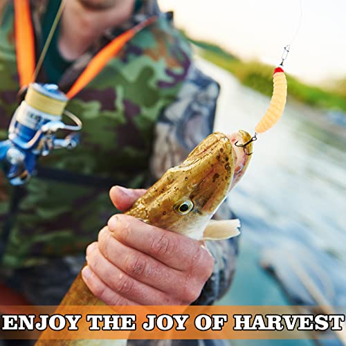 Fabbay 200 Pcs 20mm Soft Maggot Baits Fake Bread Worms for Fishing Lures for Artificial Wax Worms for Freshwater Saltwater Lake Trout Ice Fishing Lure