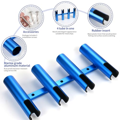 Aluminum Fishing Boat Rod Holder,3/4 Link Tube Aluminum Rod Rack, Suit Boats & Yacht ,Silver - color: Blue 4 Tube