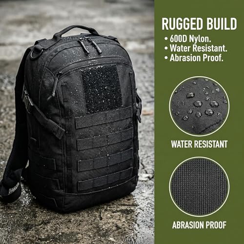 Small Tactical Hiking Backpack, 12L MOLLE Bookbag Daypack for Travel | MOLLE webbing expands carry options;compact,lightweight design fits hiking,school,camping,travel and daily use - color: Black