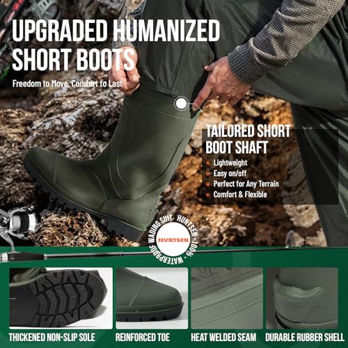 HUNTSEN Fishing Waders for Men Women - 2-Ply Nylon/PVC Waterproof Hunting Chest Waders with Boot Hanger&Phone Case, Size9-13 - color: Green, size: 10