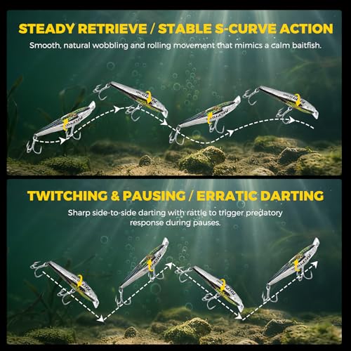 Fishing Lures Minnow Fishing Jerkbait Hard Bait, Noisy Wiggling and Vibrating Actions for More Bites, Deep Diving Swimbait Hard JerkBaits for Bass Pike Trout Walleye Freshwater Saltwater - color: Trout