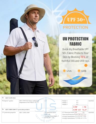 WULFUL Men's Sun Protection Fishing Shirts UPF 50+ Lightweight Quick Dry Cooling Short Sleeve Shirts for Work Hiking Safari - color: White, size: Medium