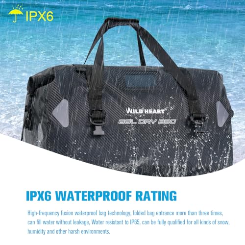 WILD HEART Waterproof Motorcycle Duffel Bag PVC500D Double-bottom With Rope Straps and Inner Pocket 40L 66L 100L for Kayaking, Camping, Boating,Motorcycle - color: 66L Imitation carbon fiber, size: 66L