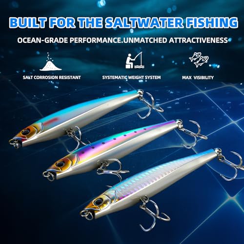 3pcs Saltwater Fishing Lure Long Cast Sinking Jerkbait Swimbait Wobbler Artificial Hard Bait - Mixed Color for Trout Bass Sea Bass (AH1247-4.7'' 1.7oz) - color: AH1247-4.7'' 1.7oz