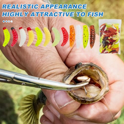 120Pcs Fake Maggots Bass Fishing Worms Lures Soft Plastic Fake Worms Ice Lure Fishing Baits for Bluegill Crappie Walleye Perch