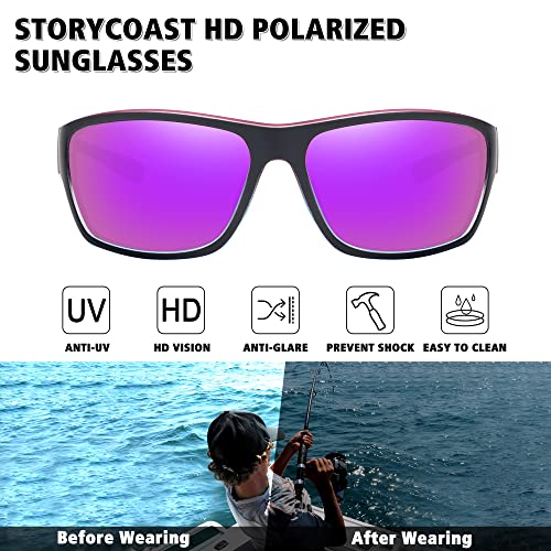 STORYCOAST Polarized Sports Sunglasses for Men Women Unbreakable Frame Cycling Fishing Driving - color: Blue Frame-purple Mirror Lens