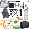 Lasnten 68 Pcs Fishing Tool Kit Fishing Backpack Pliers Kit Gear Equipment Tackle Include Hook Remover Backpack Gloves Towel Keychain Hook Lures Baits Accessories for Father Men Women Gifts