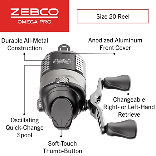 Zebco Omega Pro Spincast Fishing Reel, Dual Ceramic Pick-up Pins, Solid-Brass Pinion Gear, GlideLine ll Line Retrieval System, Pre-Spooled - size: 20