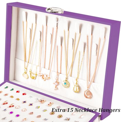 QBestry Earrings Jewelry Box for Girls, 5 Layers Jewelry Organizer with Earring Holder Organizer for Girls Earring Organizer Jewelry Boxes for Women Earrings and Necklaces Jewelry Box Organizer Purple - color: Deep Purple, size: Large