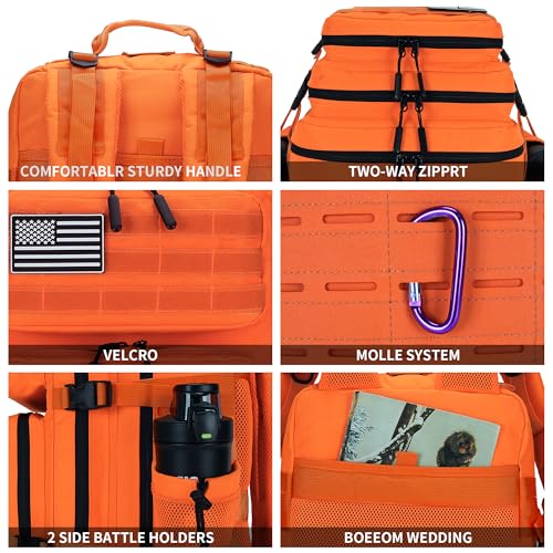 Military Tactical Backpack 45L/25L 3 Day Assault Pack Molle Daypack Hiking Backpack for Men and Women - color: Orange, size: 25L