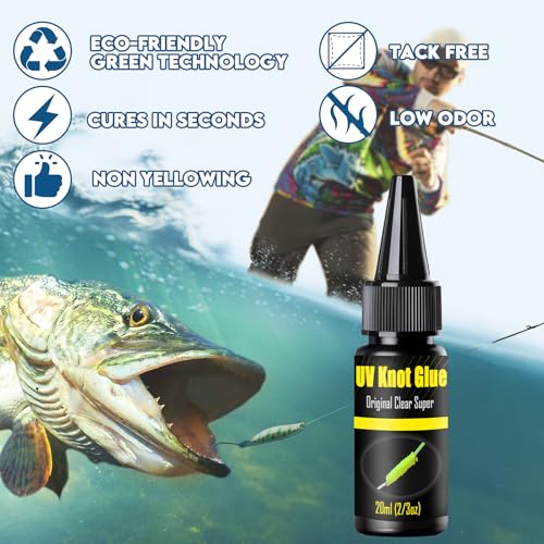 Eupheng UV Knot Glue for Fishing Knots and Fly Repairs, Ideal for Braid to Leader Knot Strengthening Smooth, Flexible Finish - color: 2/3oz UV Knot Glue 2pcs