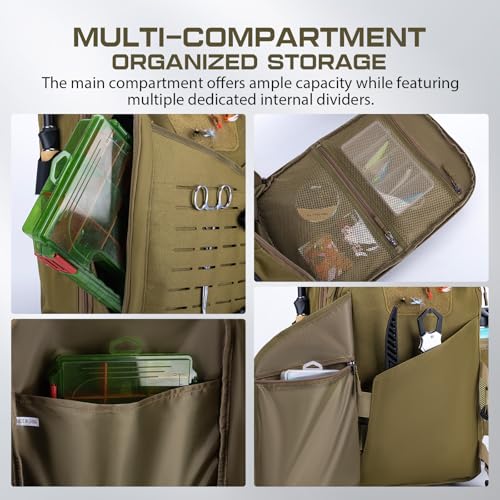 Goture Fishing Kits for Adult,Fishing Pole and Reel Combo, OpenSide Fishing Sling Tackle Storage Bag with 3 Tackle Boxes,Gift for Men - color: Khaki 20L Bag + 3600 Trays +Basic Bait Set(Gift Boxed), size: 7FT/2.1M