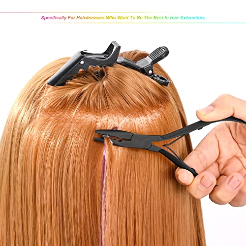 EHDIS Hair Extension Beading Tool Kit Stainless Steel Hair Extensions Micro link Bead Closer and Remover Pliers set, Beads Hair Pulling Hook & Micro Ring Loop Tool Set (Black) - color: Black