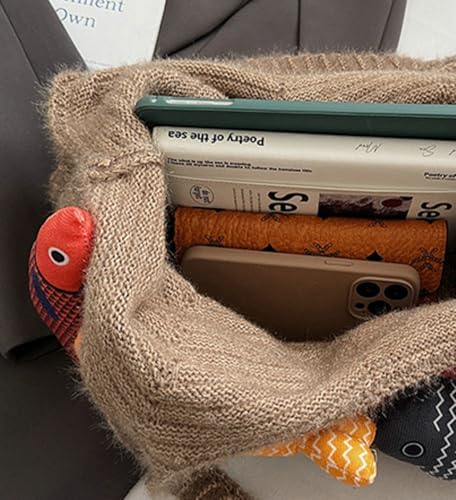 Knitted Beach Shoulder Bag for Women 3D Fish Bohemian Tote Versatile Purse Soft Hobo Handbag for Summer Vacation 2026 - color: E Beige