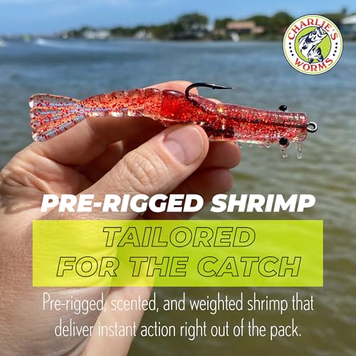 Charlie's Worms Artificial Fishing Bait Charlie's Shrimp Trio Freshwater Saltwater Bass Fishing Lures Scented Soft Bait 3pk - color: Pearl White