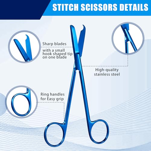 BBTO Hemostat Curved and Straight Hemostat Forceps Piercing Pliers Forceps, Stainless Steel Straight and Curved Pliers, Fishing Tweezer(Blue,4 Pcs) - color: Blue