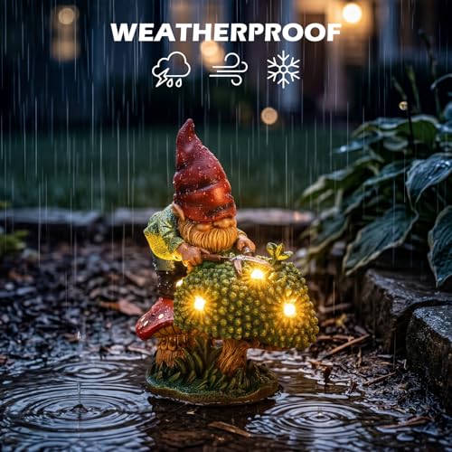 EXYGLO Solar Gnome Garden Statue Decor, 7.4" Gnome Gardener Outdoor Funny Decoration for Lawn, Patio, Yard, and Unique Housewarming, Birthday Ornament Gift for Mother, Friend, Family - style: Gardener Gnome