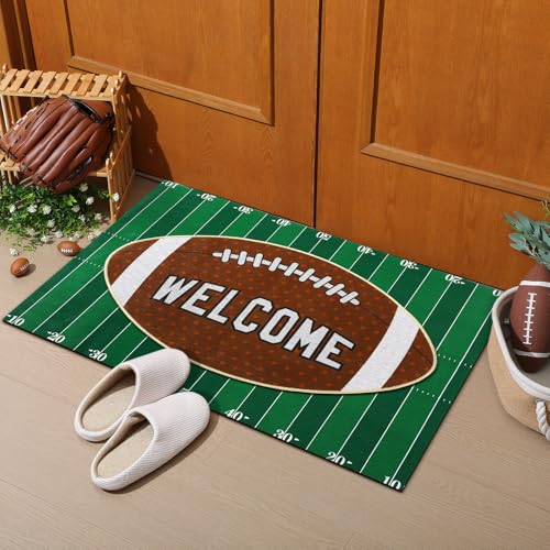 Tinideya 2 Pcs Football Door Mat Set, Layered Welcome Mat with Field Rug, Non Slip Front Porch Decor for Entryway, Patio, Outdoor, Football Season Gift - size: 16 x 28 Inch,24 x 35 Inch, style: Football