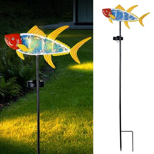 Yiosax-Solar Outdoor Lights Decorative-Yard Outdoor Decorative - Garden Stakes Fish Decorative Waterproof 7 LED Light Decor Ocean Beach Theme for Lawn Path Yard Decoration Gift Idea - style: Fish