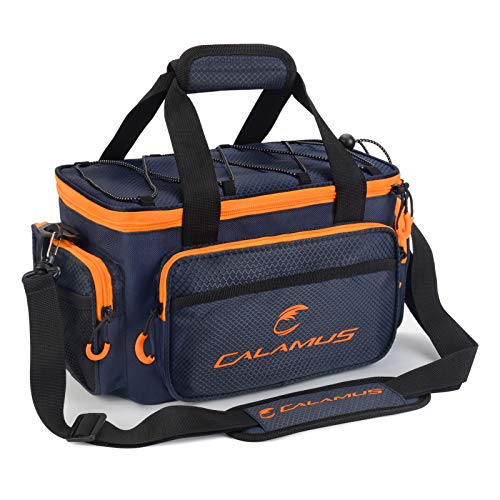 Calamus Fishing Tackle Bags - Fishing Bags for Saltwater or Freshwater Fishing - Rip-Stop PE - Padded Shoulder Strap - Pliers Storage -Orange - color: B：Orange(without trays)-14.3*9*7.5 inches