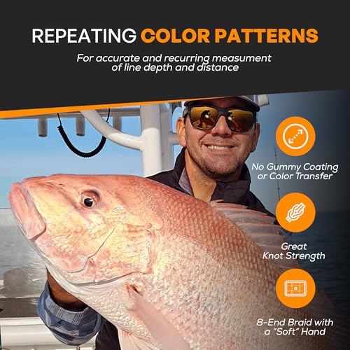 FINS Metered Braided Fishing Line – Color-Coded Segments for Precise Depth Tracking, High Visibility Multicolor Braid for Trolling Jigging Casting on Freshwater Saltwater Spinning Baitcasting Reels - size: 300 Yards